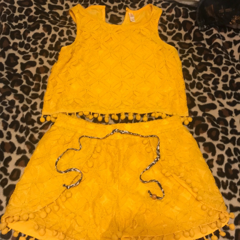 Yellow crop top with matching shorts!